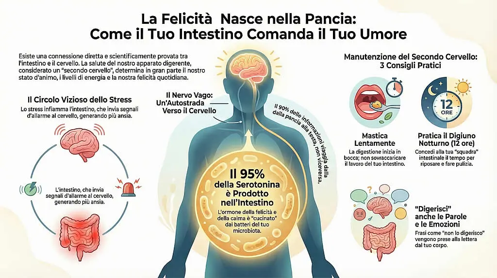 Infografica su come l'intestino comanda il tuo umore