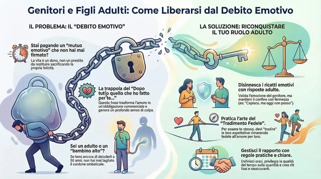Infografica sul rapporto conflittuale genitori-figli adulti