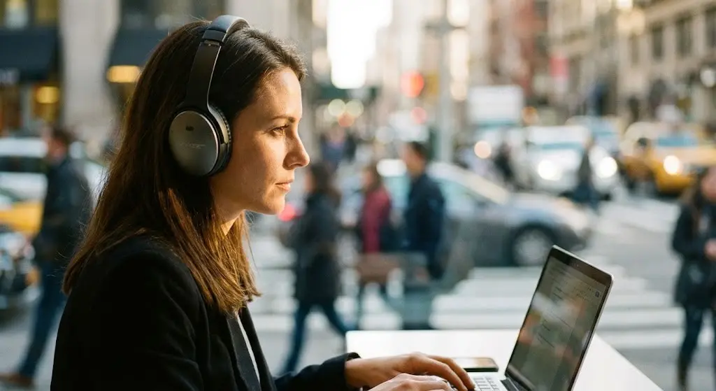 Professionista in stato di Deep Work che mantiene la concentrazione isolandosi dalle distrazioni.