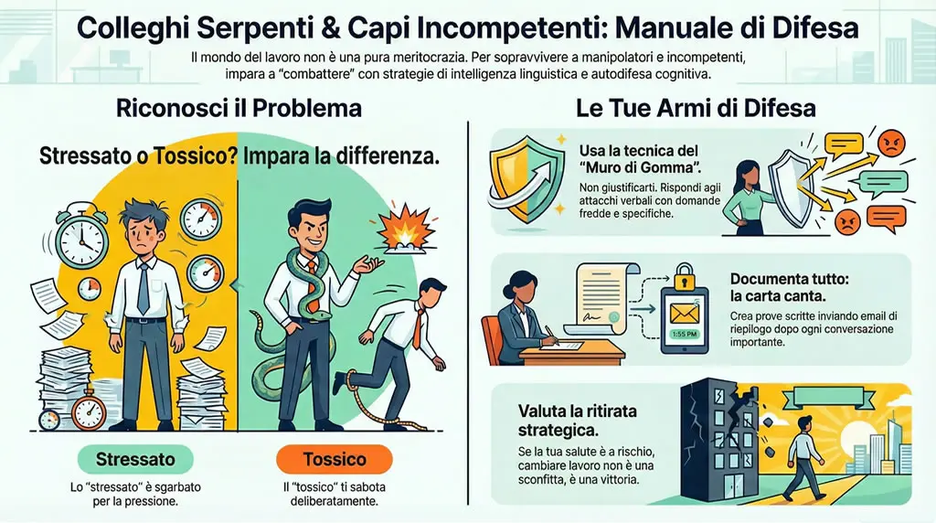 Spiegazione grafica Colleghi serpenti e capi incompetenti