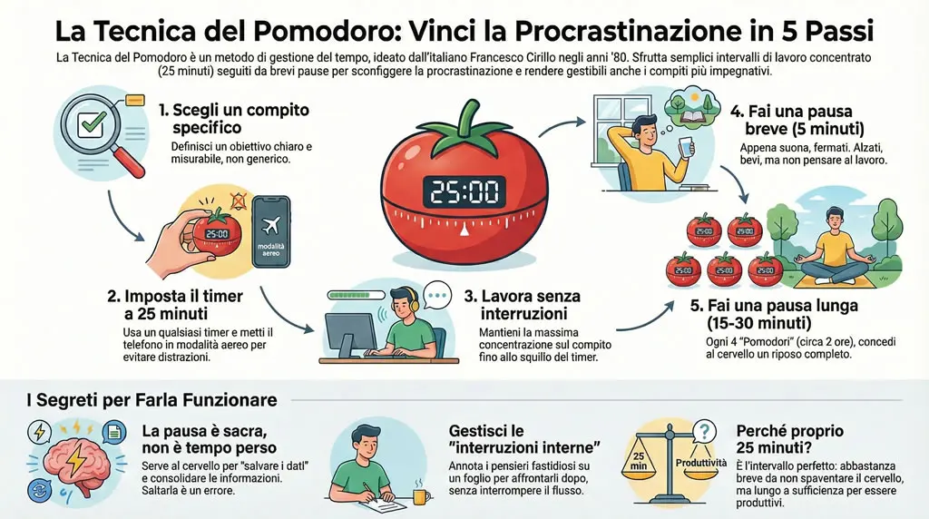 Spiegazione infografica sulla tecnica del pomodoro