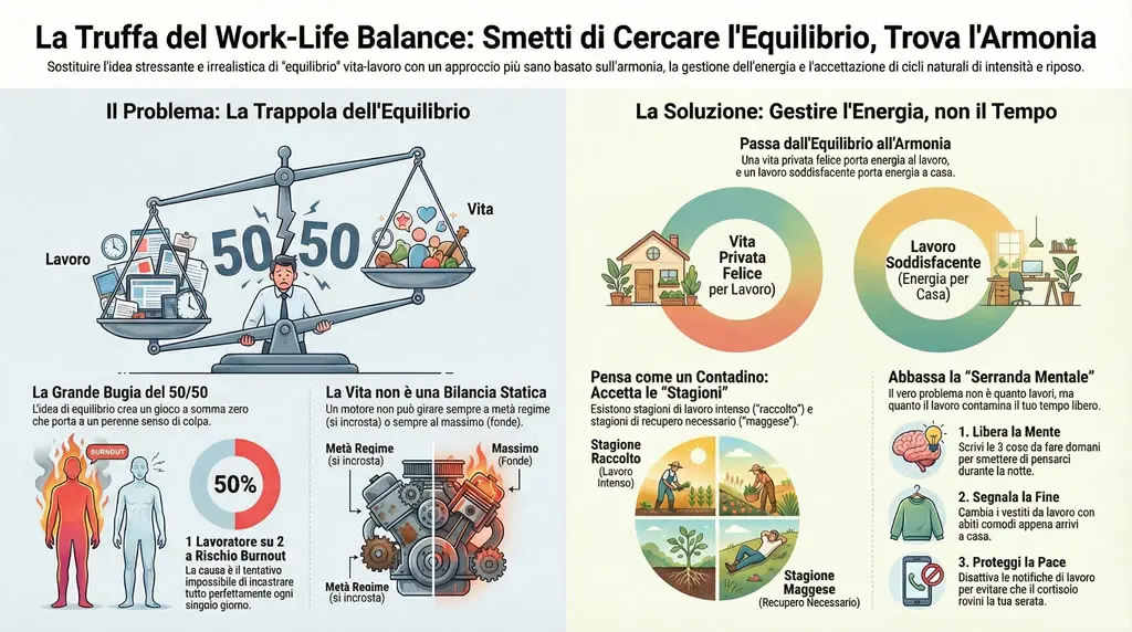 Spiegazione grafica sulla truffa del Work-Life Balance