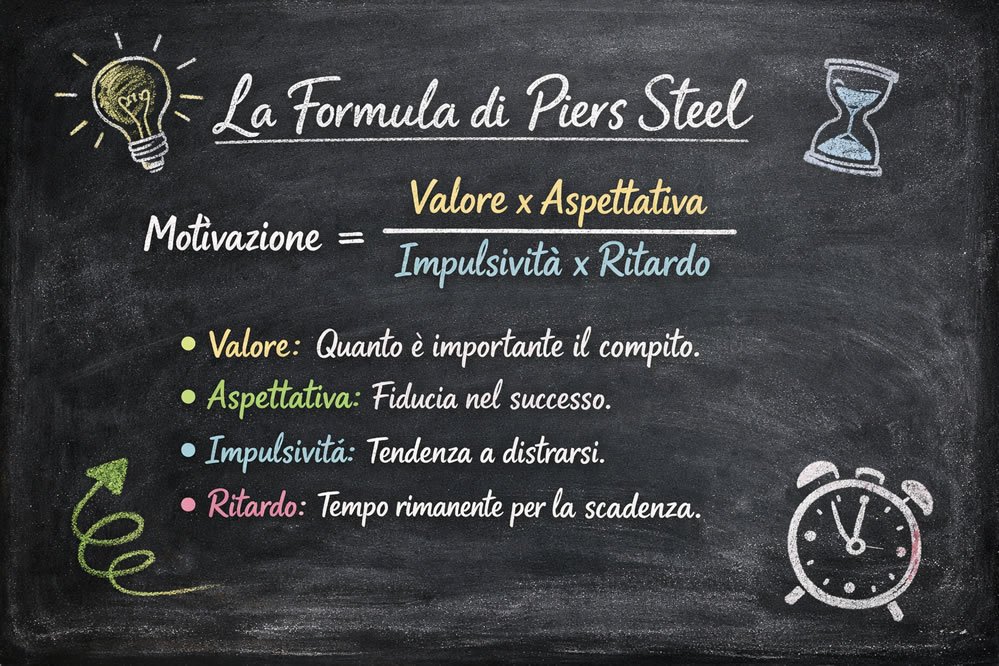 Spiegazione alla lavagna della formula di Piers Steel