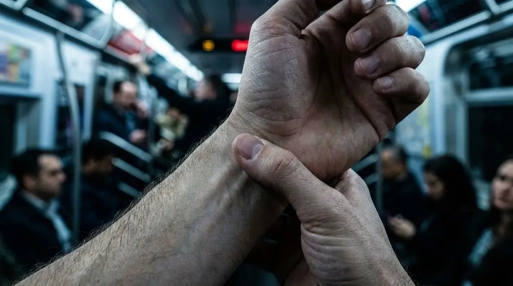Mano che esegue un ancoraggio emotivo unendo pollice e indice per gestire lo stress in ufficio.