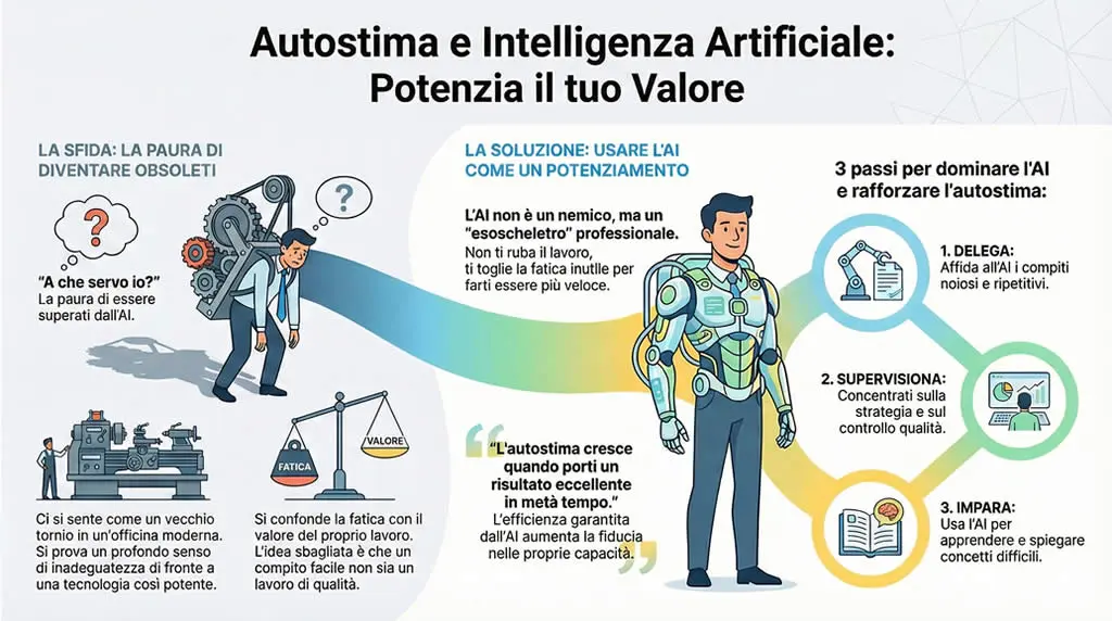 Infografica su come potenziare il proprio valore e autostima con intelligenza artificiale