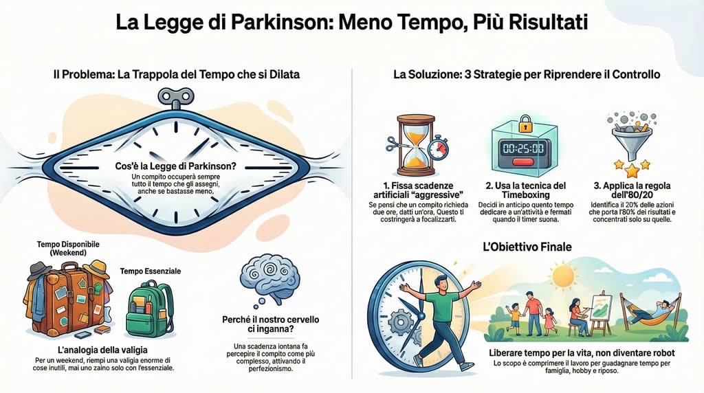 Infografica sulla Legge di Parkinson: meno tempo, più risultati