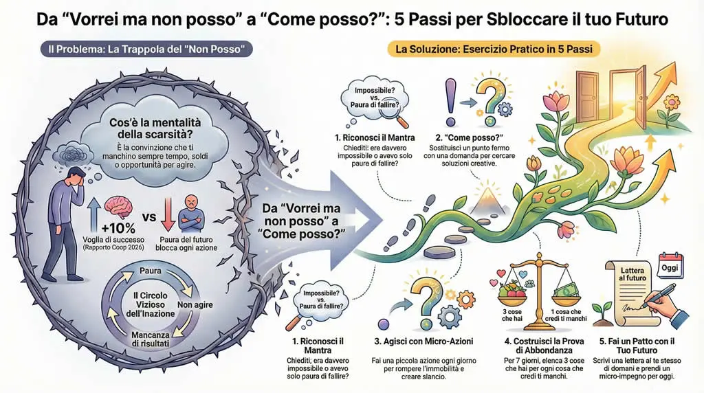 Infografica motivazione, da vorrei ma non posso a come posso
