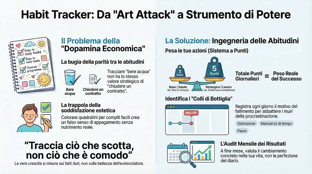 Infografica HABIT TRACKER per trasformarlo in uno strumento di potere