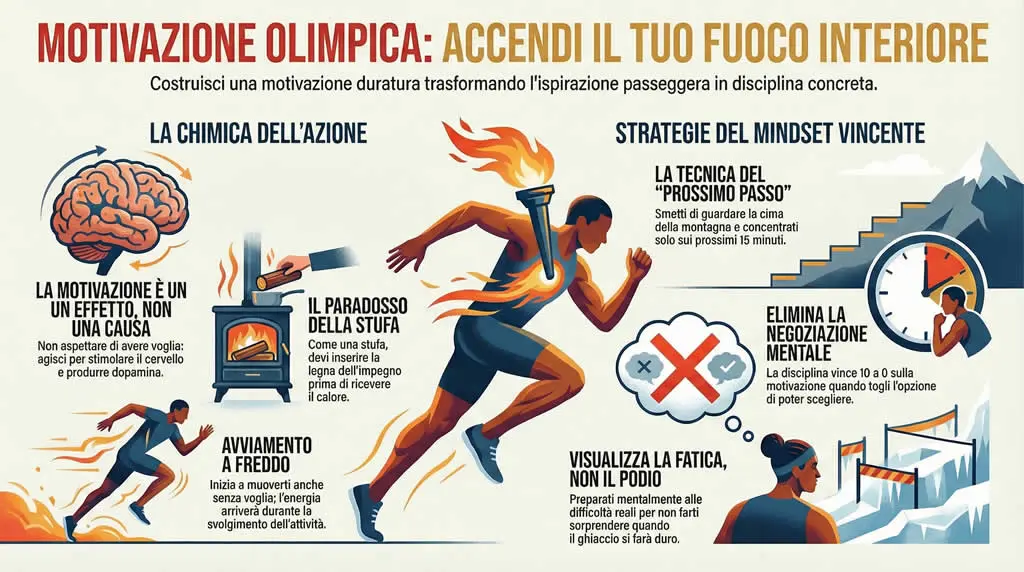 Infografica sulla motivazione olimpica, accendi il tuo fuoco interiore