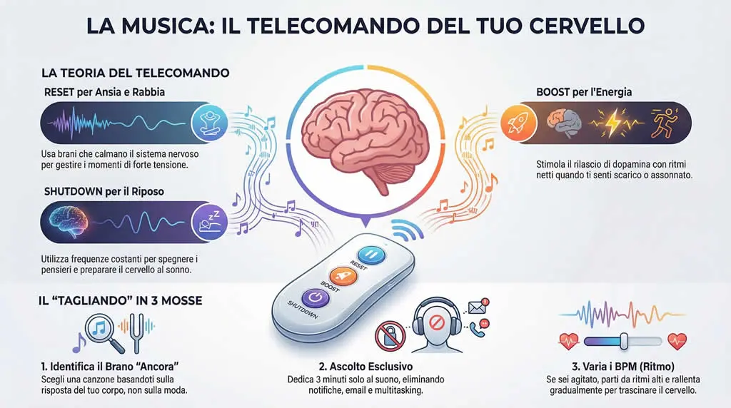 Infografica di spiegazione su come la musica può telecomandare il tuo umore